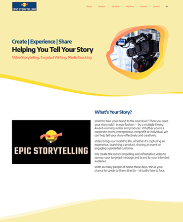 Screen shot of Epic Storytelling website's main page
